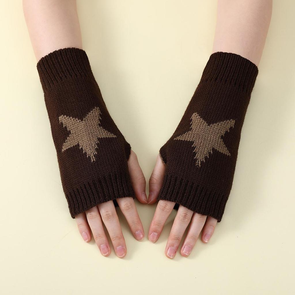 Unisex Fashionable Half-Finger Star Knit Wool Gloves - Warm Fingerless Faux Sleeve for Winter and Autumn