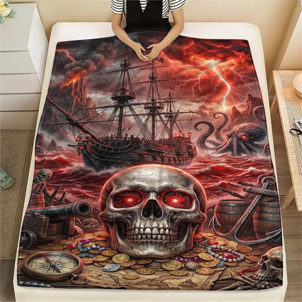 Red mechanical skull dragon Print Flannel Blanket,High quality Comfortable for All Seasons,Home Decor,Warmth and Comfort,Perfect for Christmas Gifts