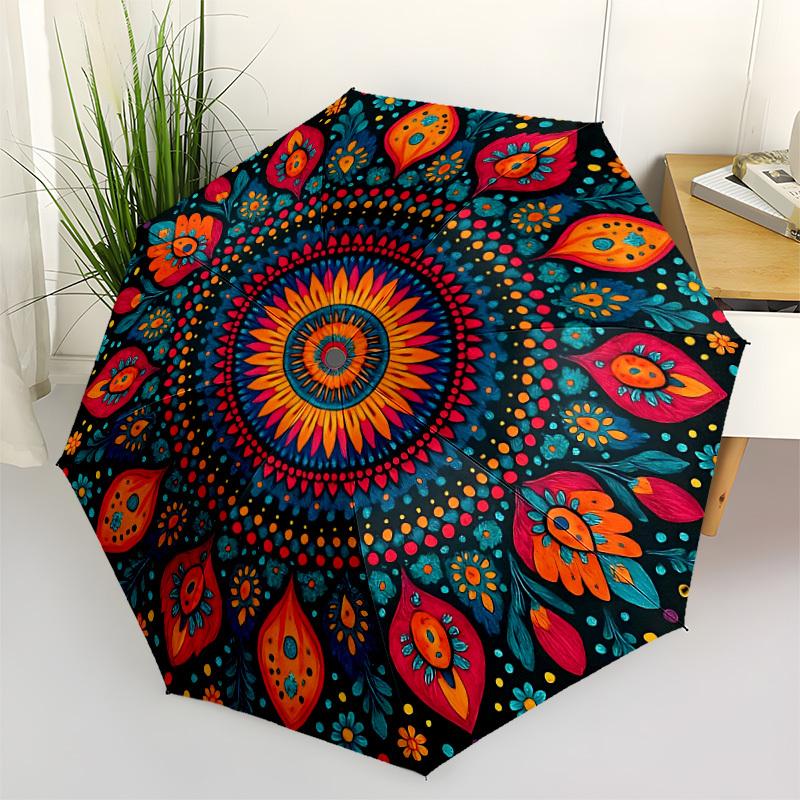

1pc Mandala Artwork Automatic Umbrella - Stylish, Durable, with 8-Rib Manual Open Design, Elegant Black Handleyy250920109