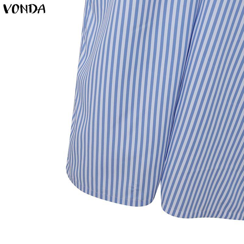 VONDA Summer Women V Neck Long Sleeve Striped Thin Casual Long Wide Leg Jumpsuit Rompers For Tall