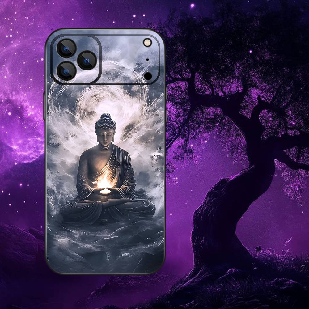 Buddha Art Pattern Phone Case For iPhone 17,16,15,14,13,12,Pro,Max,Plus,E,SE4,Air,Mini Black Soft Box