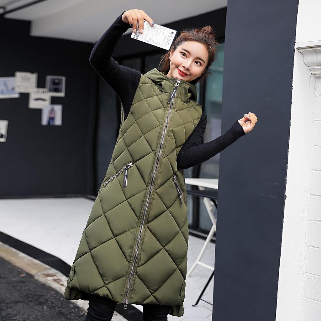 Women Autumn Winter Midi Vest Warm Outwear Overcoat Oversized Puffer Jacket Coat Cotton Padded Parkas