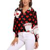 Poker Cards Print Blouse Female Card Suits Casual Loose Blouses Long-Sleeve Modern Shirt Printed Clothing Large
