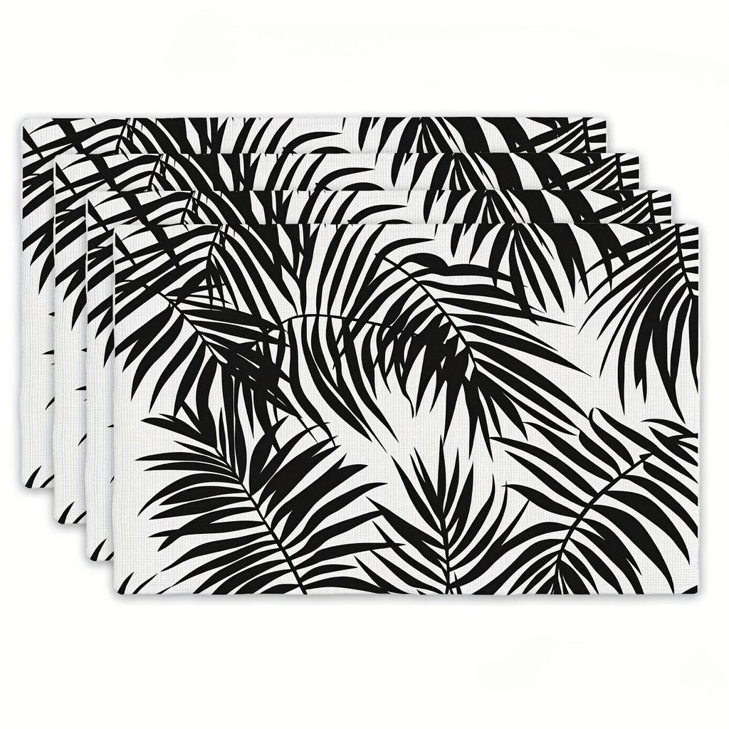 Minimalist Black Tropical Palm Leaf Print Rectangular Placemats Set Modern Home Table Decor Mats 4pc 6PC 8PC Optional