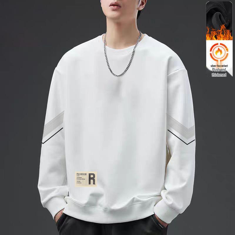 Men's Fleece-Lined Crew Neck Sweatshirt - Trendy, Versatile, Loose-Fit, Autumn/Winter Top for Students & Couples