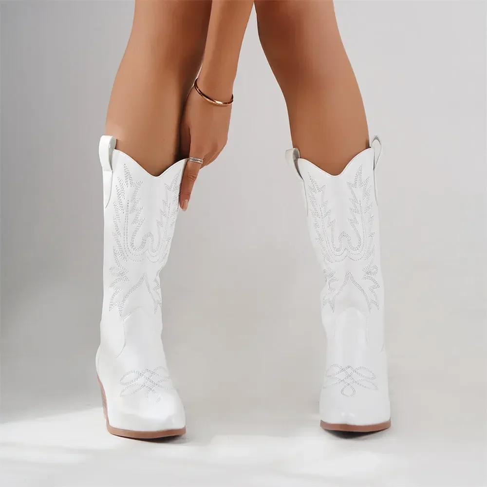 Fashion Large Size Long Boots for Women 2025  New High Boots  High Heels White Western Cowboy Knight Boots