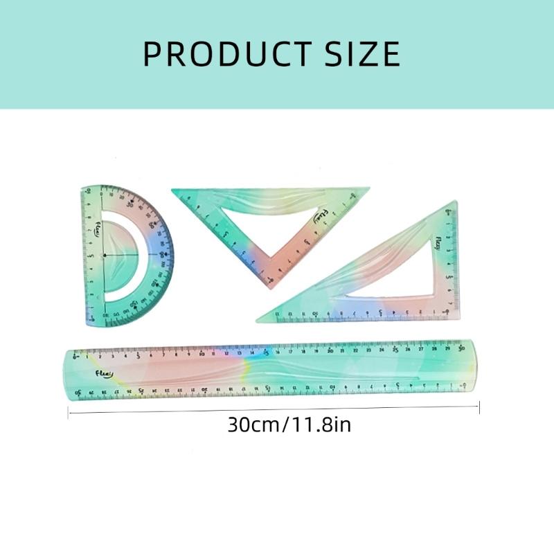 4Pcs Foldable Ruler with Triangles Ruler Protractor Straight Ruler, Plastic Ruler Set Flexible Ruler Soft Bendable Ruler