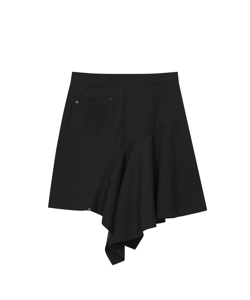 Miseki Seoul One Side Draped Midi Skirt Black