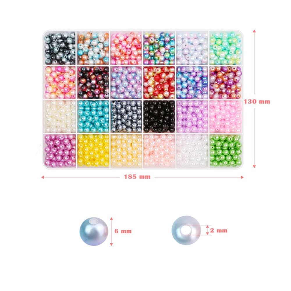 BetterJonny 24-Color Pearl Beads, 6mm Double-Hole Colored Pearl Glass Beads, Round Beads for Crafts, DIY Accessories, and More, Approx. 1680 Pieces