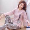 Herbst Dünnes 2-teiliges Pyjama-Set Damen Baumwolle Rundhals Mädchen Bären-Pyjama-Sets Teetassen-Katze Vollständige Nachtwäsche Oberteile Schlafanzug Mujer