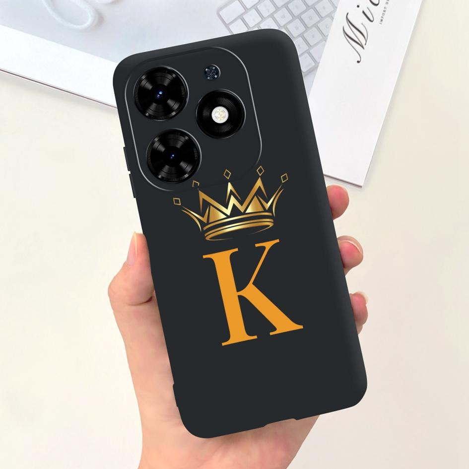 For Tecno Spark Go 2024 Case BG6 Cover Cute 26 Letters Crown Silicone Phone Cases For Tecno SparkGo 2024 Bumper Shockproof Funda