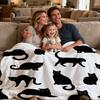 VIKAMA Minimalist Black Kitty Fleece Blanket for White Nordic Apartment Ins Style Bedroom Decor,Couch Cover Birthday Present