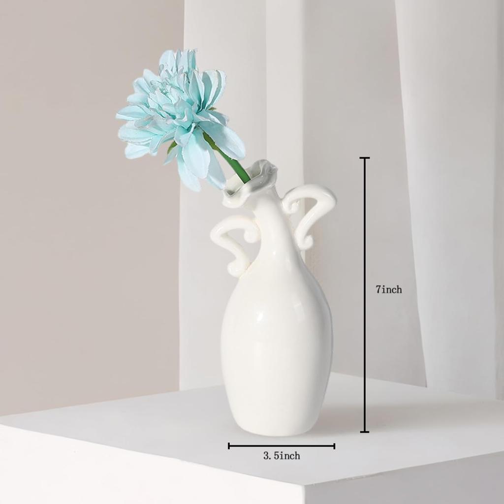 Vase with Attitude, White Ceramic Small Neck Vases, Novel and Lovely Unique Shape Vase, 7inch Modern Home Decoration Vases, Can Be Used As A