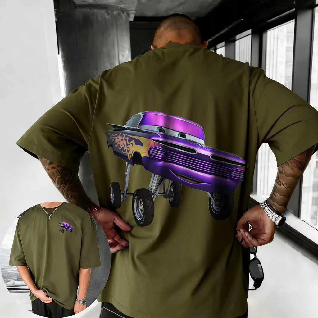 202526 Summer Disney Cars Lightning McQueen Cartoon Pattern 100 Cotton Printed Tshirt Comfortable Breathable Mens Clothing