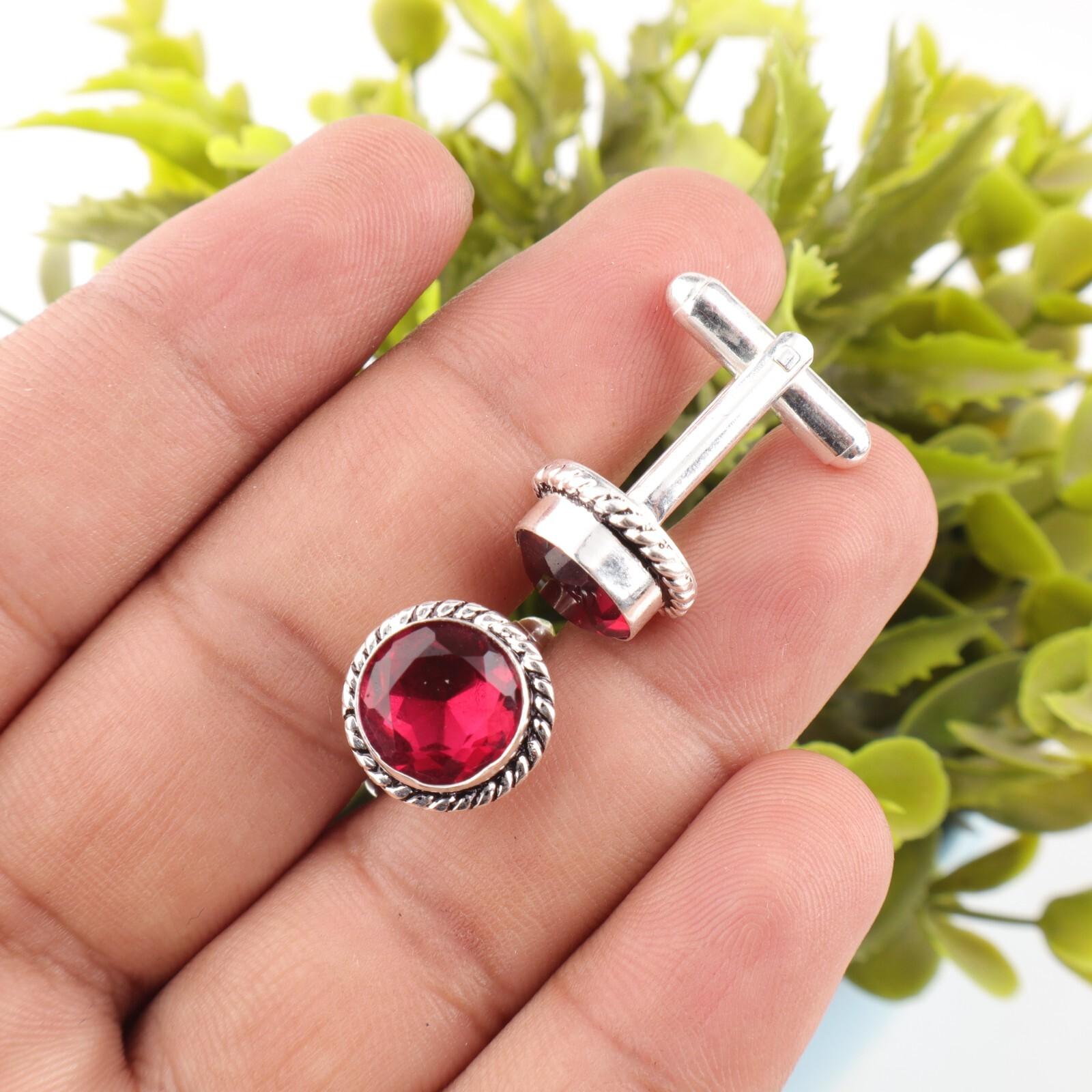 

Pink Rubellite Gemstone 925 Sterling Silver Jewelry Handcrafted Cufflinks 0.51 CL-3-11