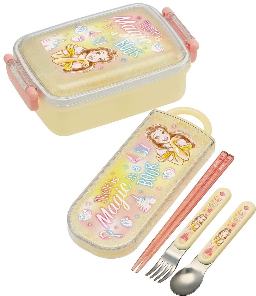 Skater Trio Set of and Disney Size for Made in Chopsticks, Spoon, Fork, Belle, 23, Girls, Antibacterial, Japan, TACC2AG-A