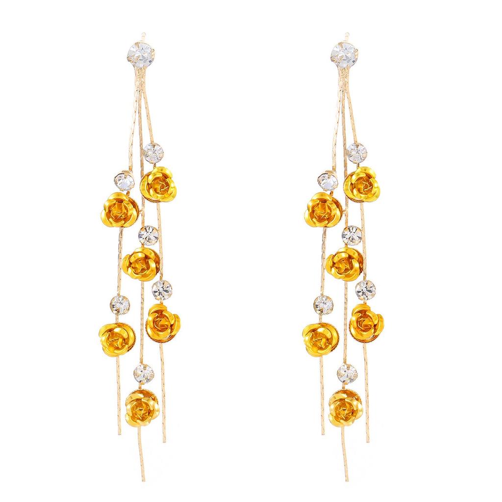 Luxury Rhinestone Floral Tassel Dangle Earrings for Women - French & American Style