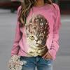 Autumn High Quality Women's Round Neck Long Sleeve 3D Printed Pet Cat Pattern Fashion Casual Women's Plus Size XXS-6XL