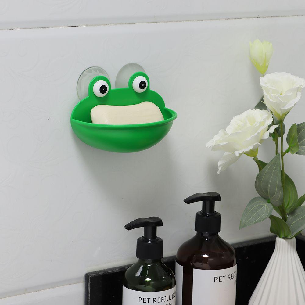 Self-adhesive Leaking Water Drain Rack Cartoon Sucker Soap Dish Frog Soap Holder Storage Box