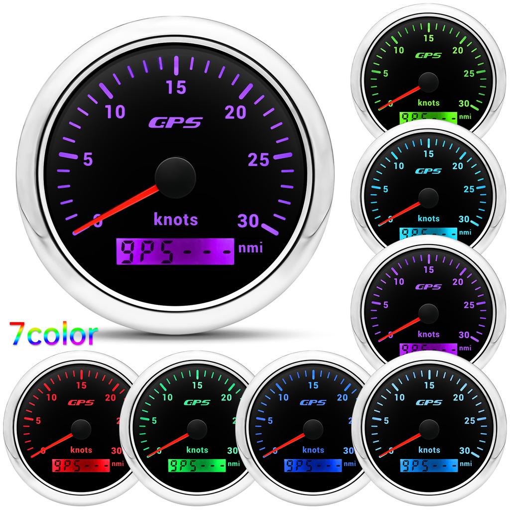 85MM Digital GPS Speedometer 0~30 Knots 0~60 Knots Speed Meter With GPS Antenna For Boat Car Yacht 7 Color Backlight 12V 24V