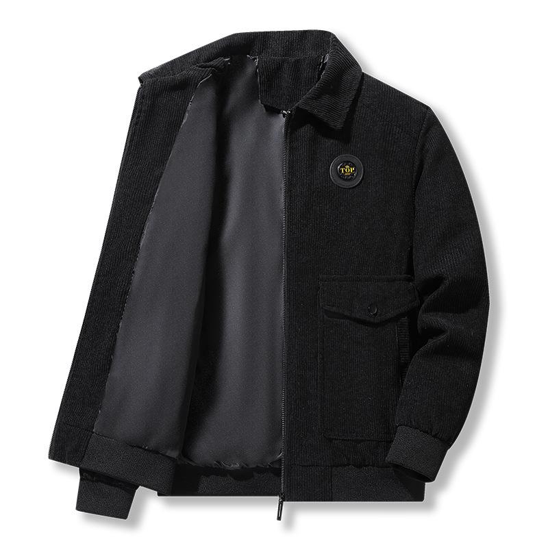 Corduroy Jacket Men's Autumn and Winter Thickened Velvet Casual Lapel Jacket Green and Medium Lamb Velvet Warm Winter Wear