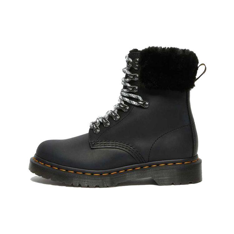 Dr. Martens Leather Yellow Piped Stitch Short Boots Women boots Black 26951001