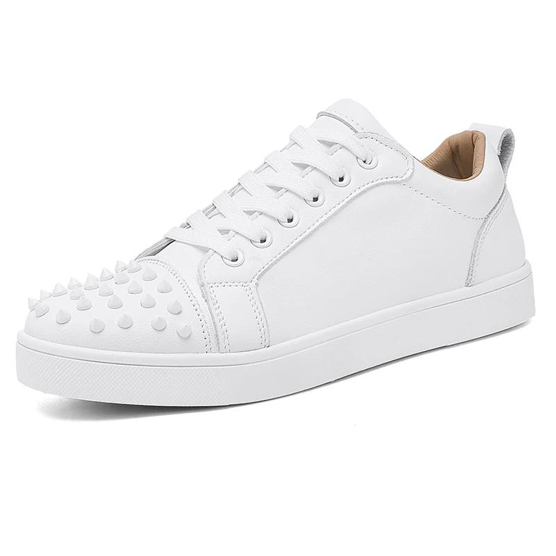 Pantofi sport casual din piele pentru bărbați în stil britanic, de lux, cu șireturi și țepi, vulcanizați, cu talpă plată, designeri, modă nouă, pantofi de exterior pentru mers