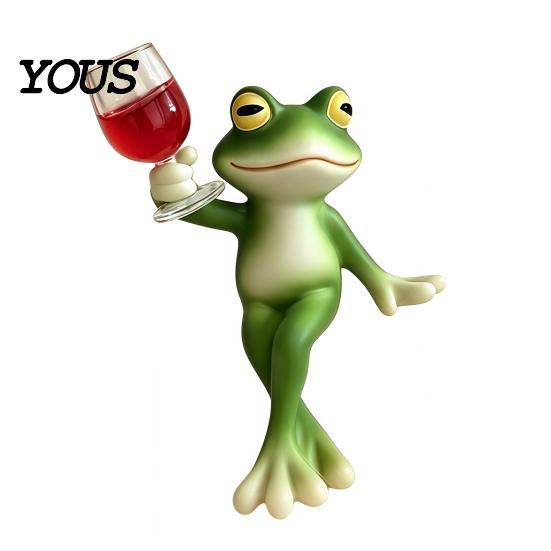 Resin Animal Statues for Patio Funny Frog Figurine, Novelty Sitting Dancing Sculpture with Waterproof Lawn Ornaments Landscaping Lotus Leaf/Wine Glass