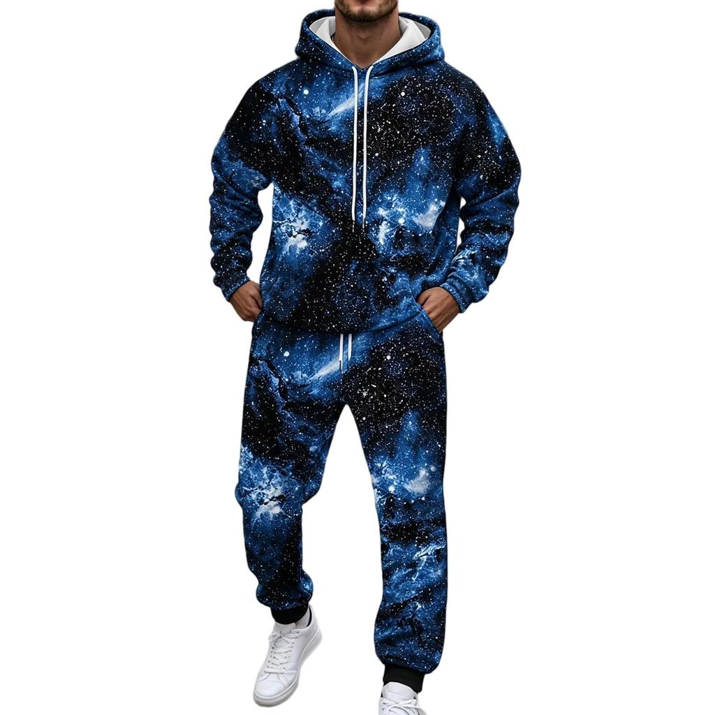 Men's 3D Star Print Two Piece Hoodie Set, Trendy Casual Outfit for Everyday Wear