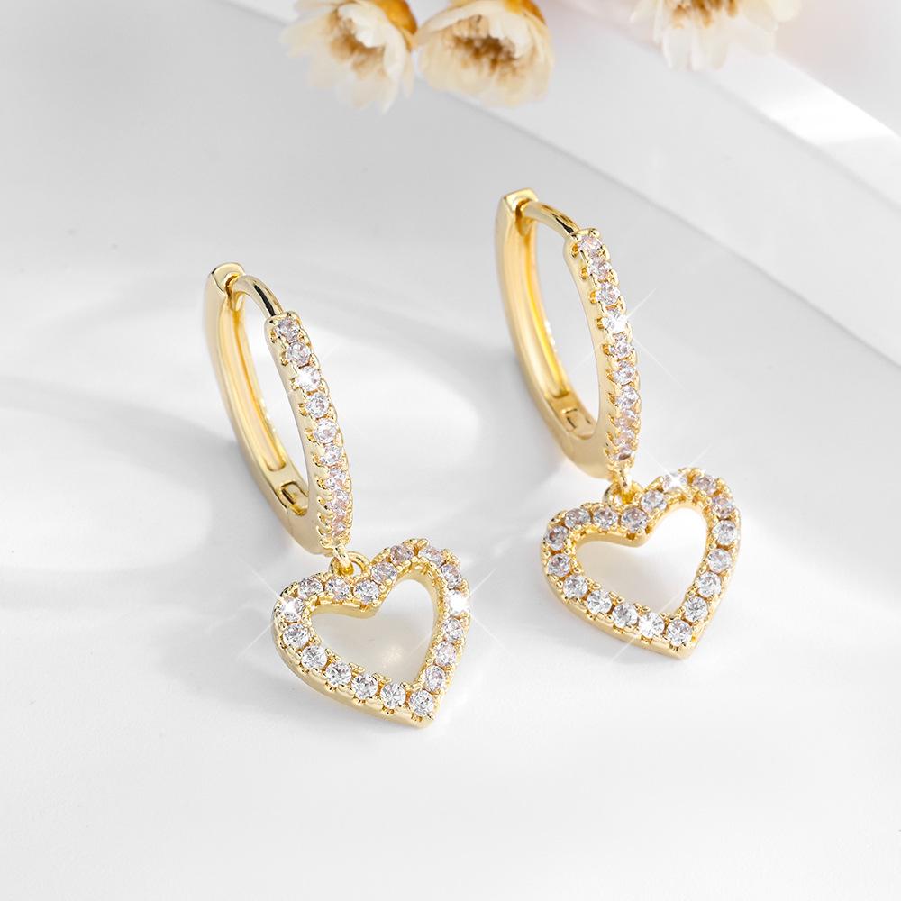 14K Gold Plated Heart Zircon Ear Cuffs - Stylish and Elegant Fashion Earrings