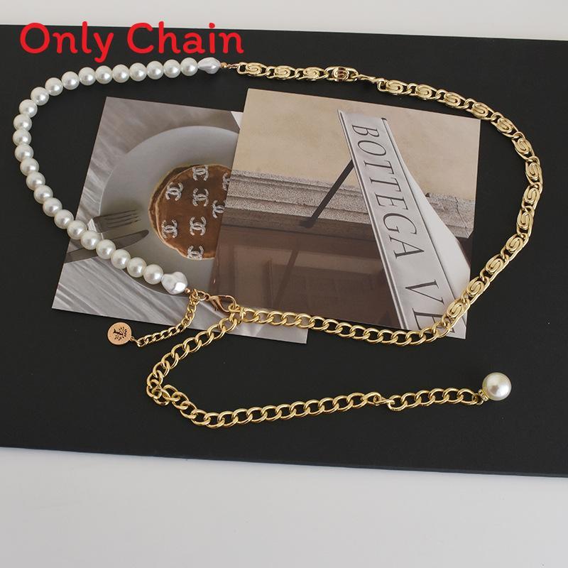 Womens Fashion Waist Chain With Pearl Embellishments And Metal Links For Elegant Outfits