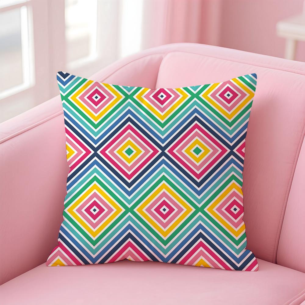 Colorful Geometric Continuous Art Cushion Cover Pillowcase Short Plush Invisible zipper Room Sofa Cushion Cover