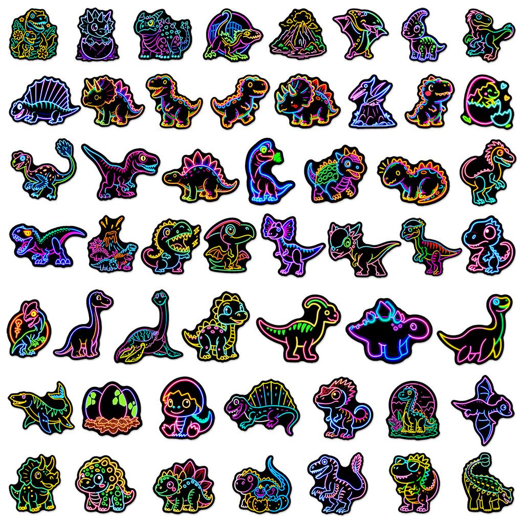 50/100PCS Q Edition Neon Dinosaur Graffiti Stickers Phone Handbooks Laptop Decorations Waterproof Stickers