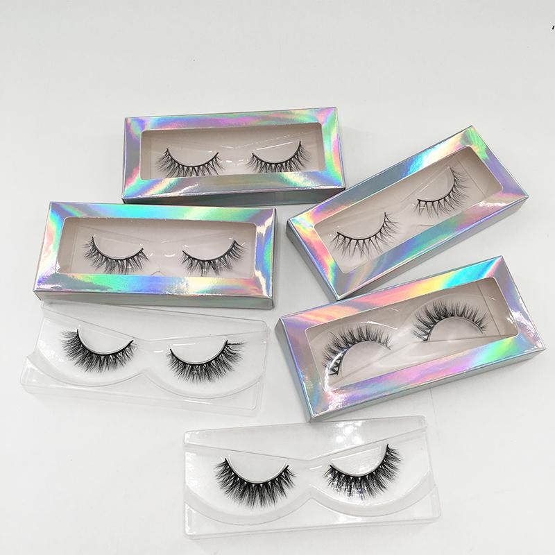 8mm 10mm 12mm Natural Short Full Strip Mink Eyelashes 3D Lashes with Free Holographic Lash Box