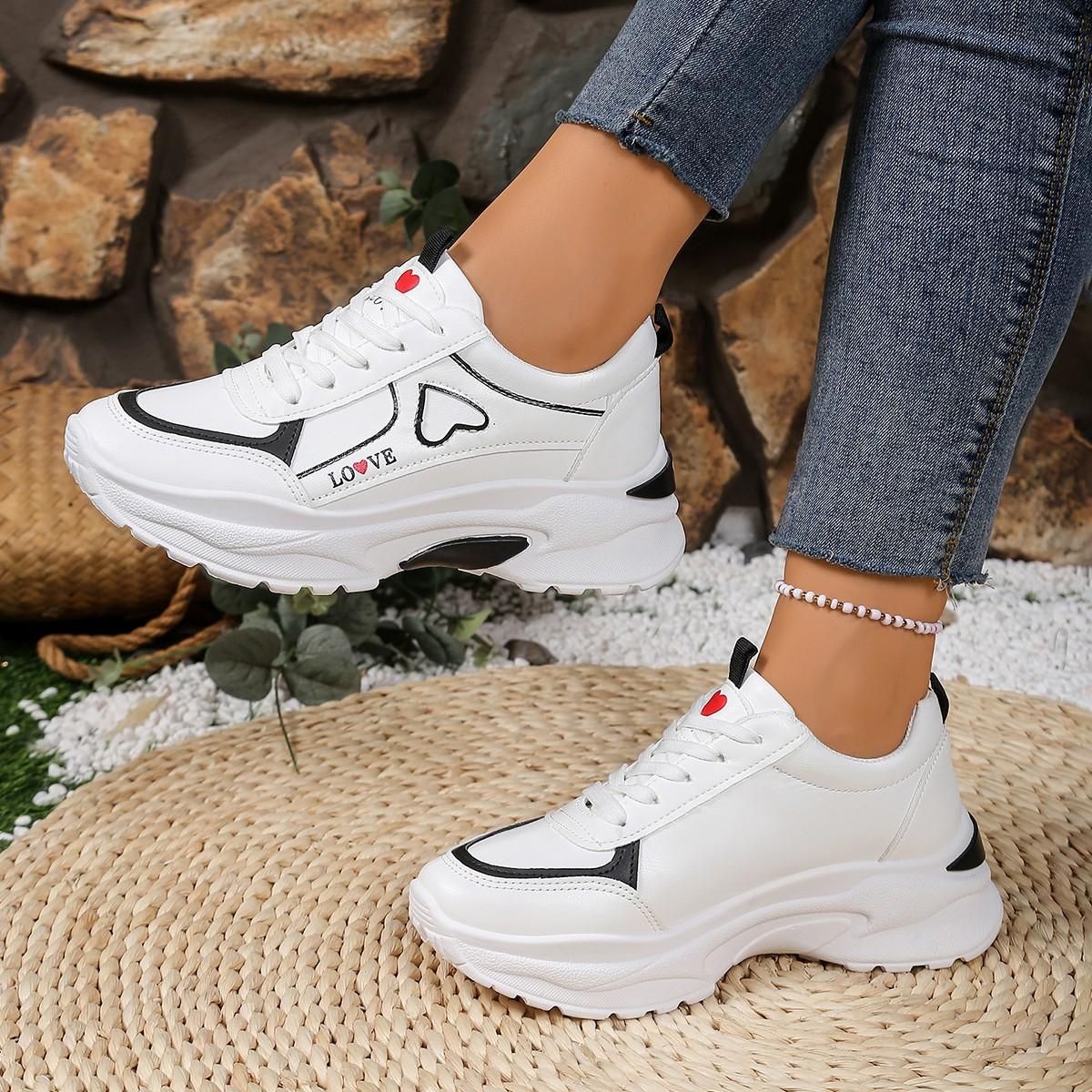 

New Women Shoes Heart-shaped Platform Sneakers Woman Walking Sports-shoes Breathable White Shoe Casual Woman Footwear 40