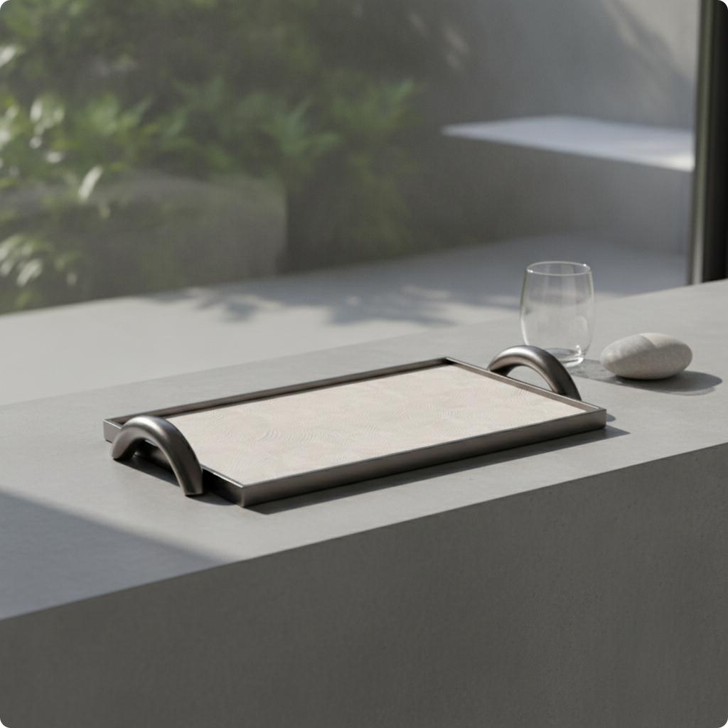 Leather Tray with Handles Low-Profile Rectangular Tray with Metal Handles Modern Luxury for Interior Designers, Coffee Table