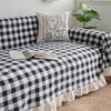 Sofa Towel Rustic Black and White Plaid Rustic Ruffles Multifunctional Cover Towel Soft Sofa Decoration Hotel Home Decoration