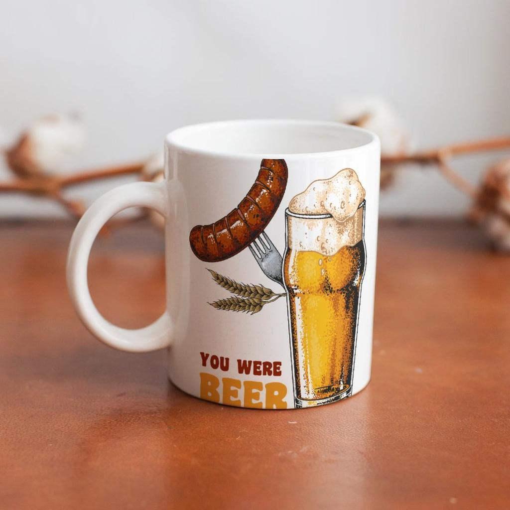 1pc 11oz Ceramic Coffee Mug with Double-Sided Print for Beer Enthusiasts, Daily Use Cup