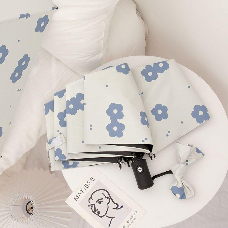 Automatic umbrella female small fresh ins wind flower folding student vinyl sun protection weather and rain sunshade three fold