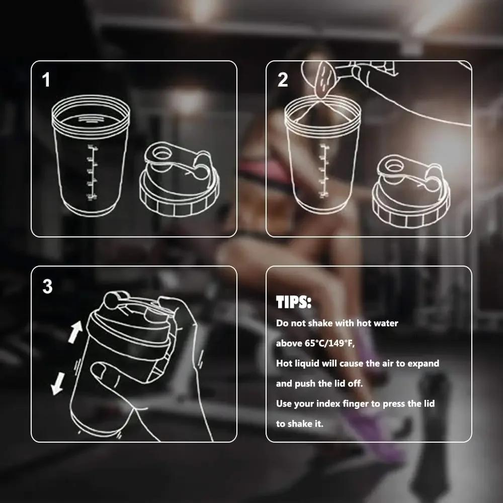 Shaker de 3 Camadas Garrafa Shaker para Pó de Proteína com Bola de Aço Copo Misturador de Plástico Academia Fitness Esporte Copo para Shakes de Whey Garrafa para Exercício