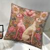 2D Flat- Vintage Floral Greyhound Throw Pillow Cover Art Nouveau Style Decorative Cushion Case For Sofa Bedroom Living Room