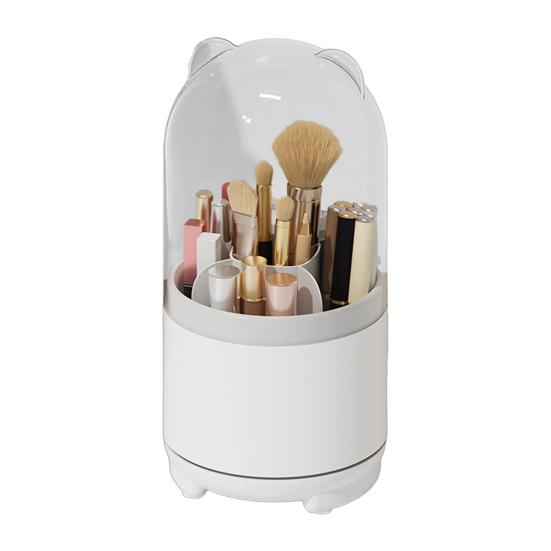 Makeup Brush Holder with Clear Lid 360-Degree Rotating Cosmetic Organizer Dust-proof Makeup Pen Organizer for Vanity Bathroom Desktop