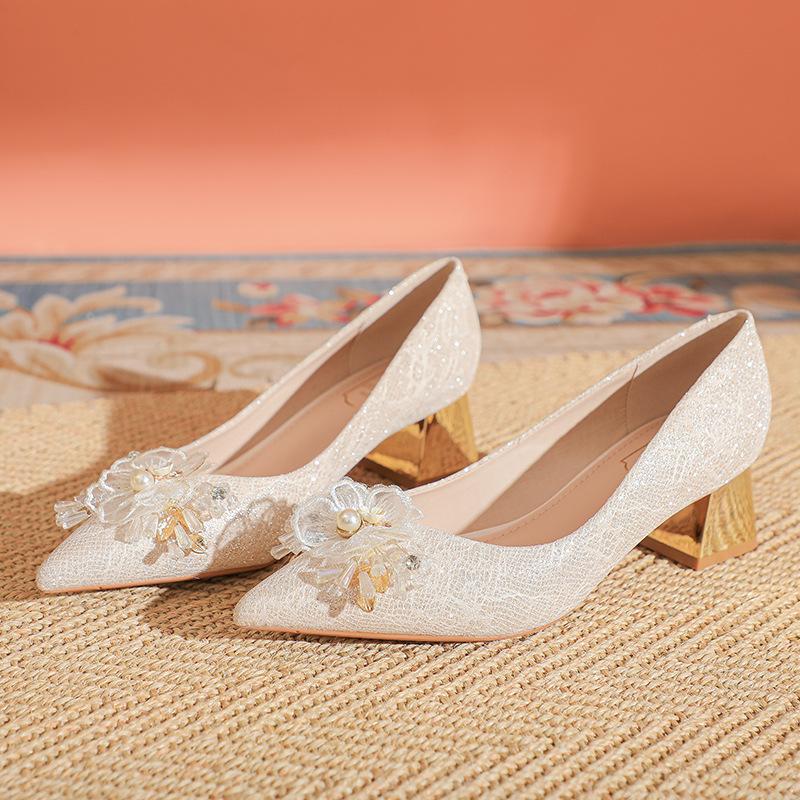 

Шампань большой размер высокие каблуки женские свадебное платье Сюхэ два способа носки свадебные туфли мелкий толстый каблук не устают ноги туфли-лодочки 38