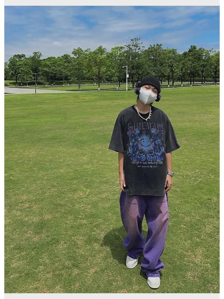 2023 Men's Retro Purple Wide-Leg Jeans - American Hip Hop Street Fashion