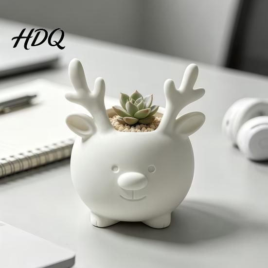 Ceramic Style Vase 3D Printed Reindeer Succulents Planter Pot for Indoor Plants Decorative Desktop Modern Art Sculpture Organizer Christmas