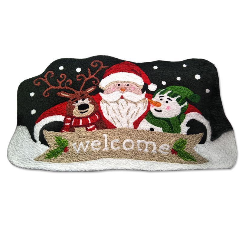 Santa Claus Faux Cashmere Holiday Floor Mat - Dirt & Wear-Resistant, Easy-to-Clean Christmas Decoration