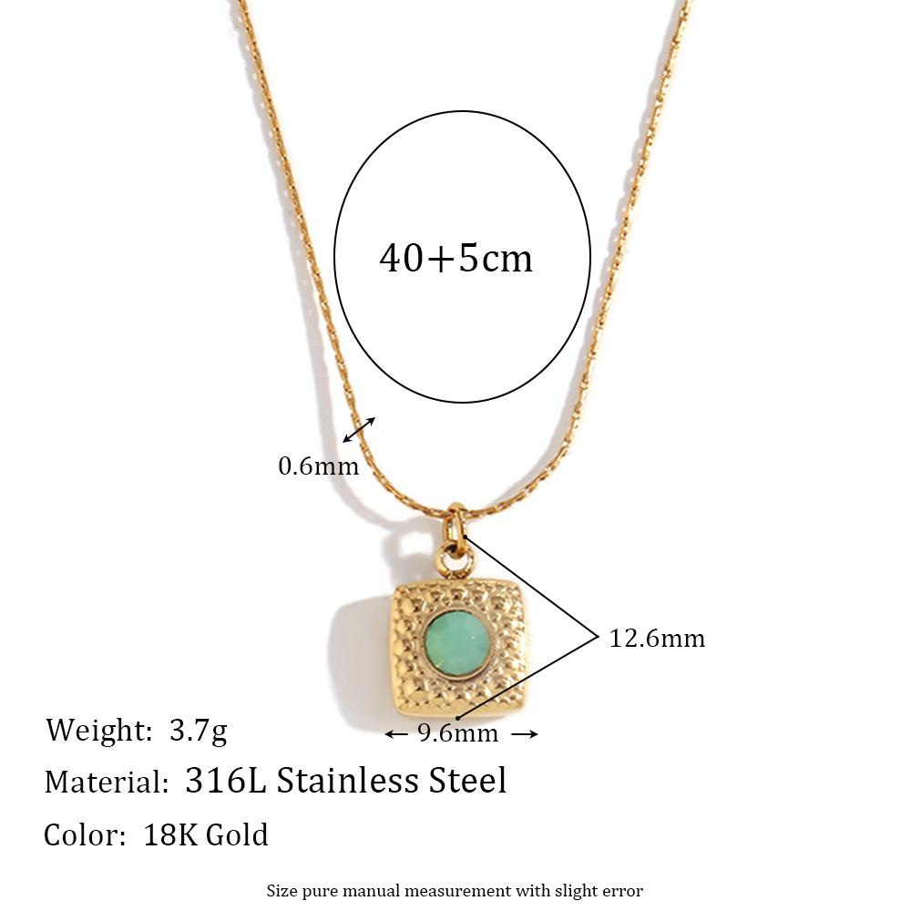 

MamacitaSlay Square Green Stone Scale Grain Pendant Necklaces For Women One Piece Stainless Steel Jewelry Woman Accesories Gift 40cm золотий