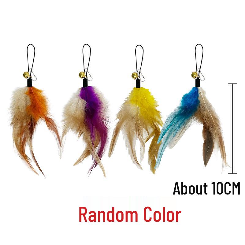 Multi-Feather Cat Teaser Stick with Bell - Replacement Head Available