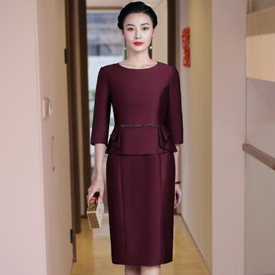 2022 Spring Noble Mother-in-Law Wedding Guest Mid-length Dress for Middle-aged and Elderly