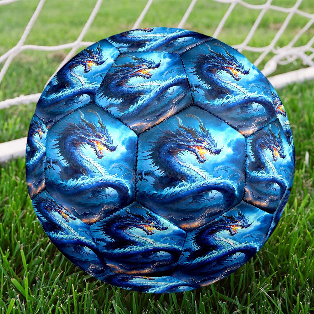 1pc Blue Dragon Fantasy Theme Soccer Ball Football, Size 5, Lightweight PVC, Outdoor Training Soccer Ball,Gift C6543